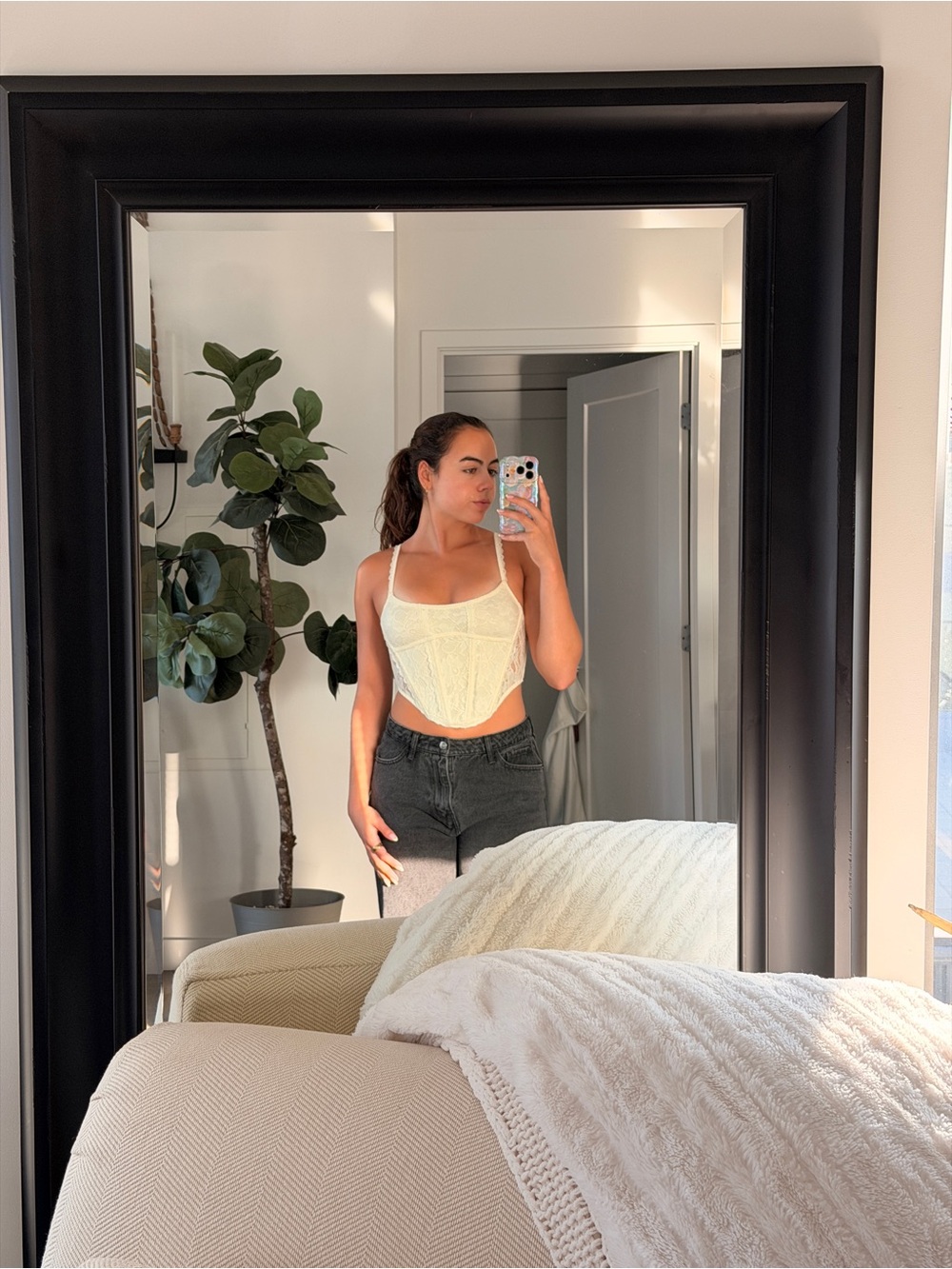 Urban Outfitters Cream Lace Corset Top